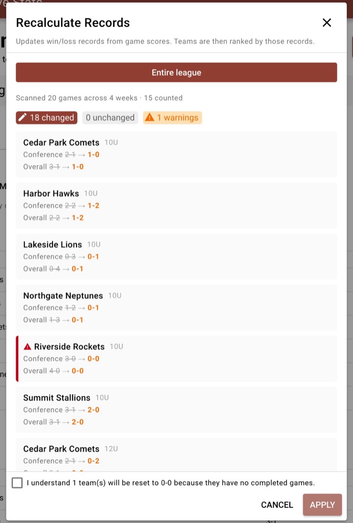 Recalculate Records previewing every change before it is applied
