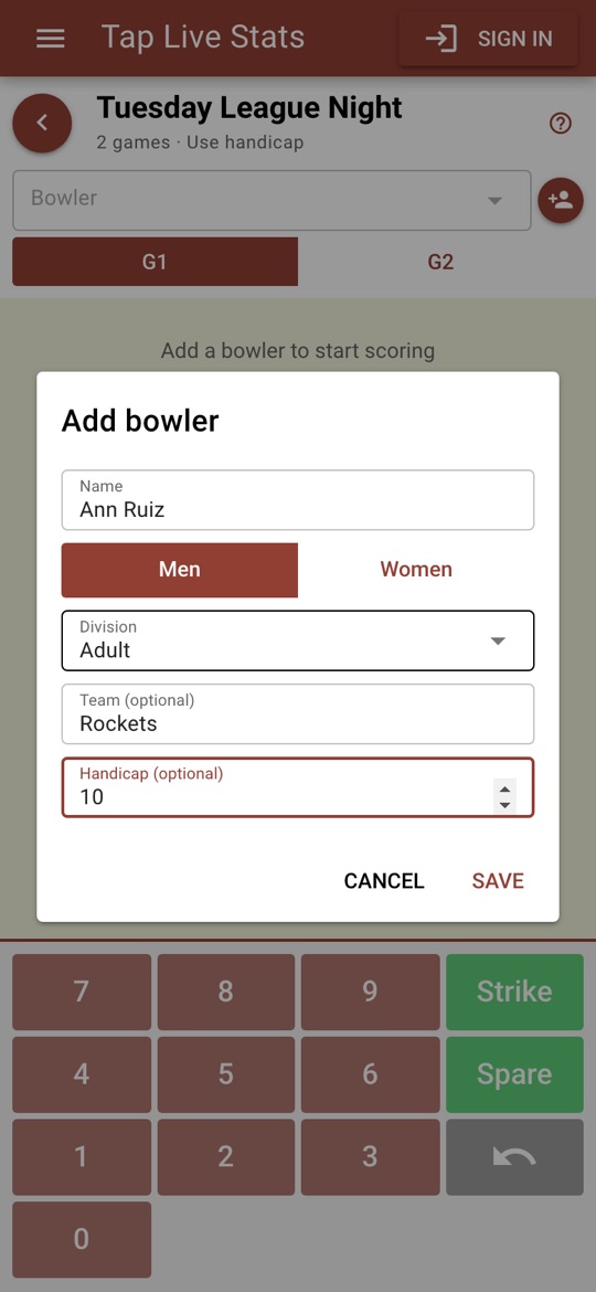 Adding Ann Ruiz to the Rockets with a handicap of 10