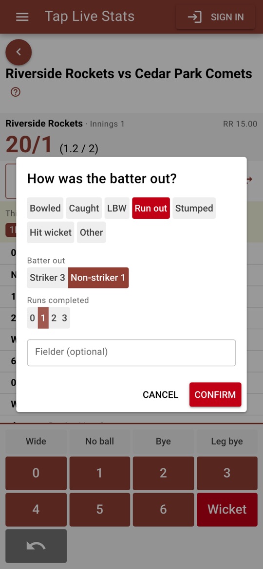 Recording a run out of the non-striker after one run