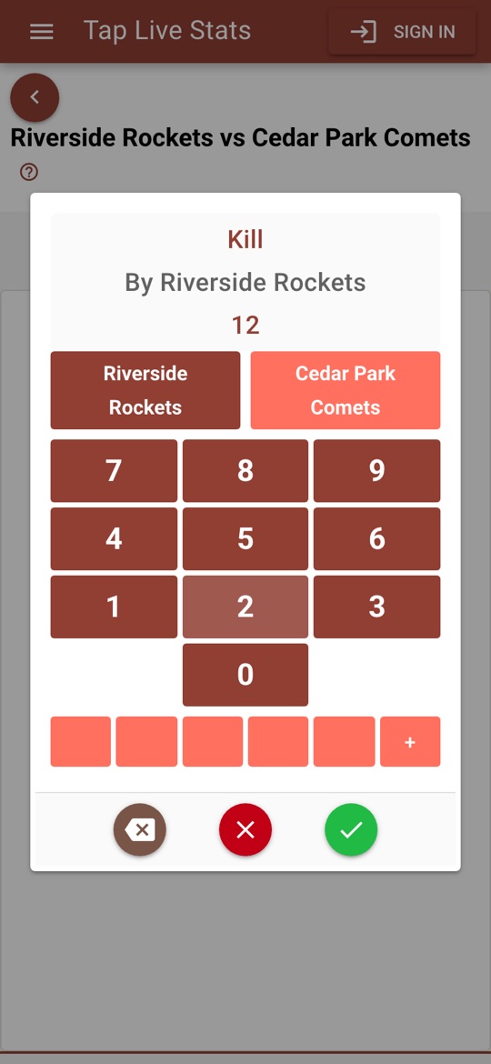 The number pad for a Kill by number 12 of the Riverside Rockets